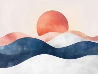 Aufkleber - Minimalist abstract art design with a profound sense of tranquility and a calming color palette presented in a flat simplified style for a clean contemporary aesthetic