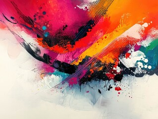 Poster - Vibrant abstract composition featuring bold dynamic color splashes and geometric shapes in a modern creative art aesthetic  Energetic expressive digital artwork with a conceptual