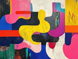 Poster - Vibrant abstract shapes with bold color splashes create a dynamic and modern design  The fluid geometric patterns and gradient effects evoke a sense of energy and creative expression