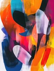 Poster - Vibrant Expressionistic Abstract Painting with Dynamic Brushstrokes and Captivating Colorful Geometric Shapes Modern Digital Art Composition