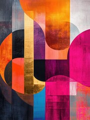 Poster - Striking abstract composition with bold contrasting geometric shapes and metallic accents creating a modern sophisticated artwork with a digital futuristic feel