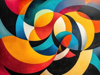  - Captivating dynamic abstract composition featuring bold modern geometric shapes and striking color contrasts  The innovative and imaginative design creates a visually stunning contemporary artwork