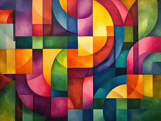 Poster - Vibrant abstract art featuring geometric precision and captivating contemporary design  This digital artwork showcases a dynamic minimalist composition with striking colors bold shapes
