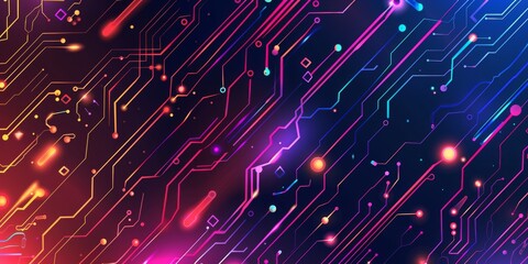 Poster - A visually striking abstract representation of a circuit board with vibrant colors and glowing nodes.