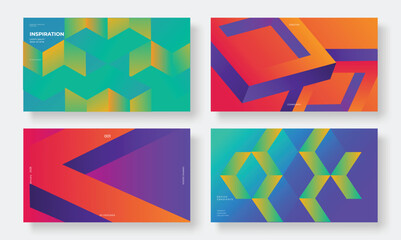 Wall Mural - Set of template background design vector. Collection of creative abstract gradient vibrant colorful perspective 3d geometric shape background. Art design for business card, cover, banner, wallpaper.