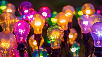 Poster - A kaleidoscope of vibrant light bulbs glows and flickers in the dark, creating an enchanting and chaotic atmosphere