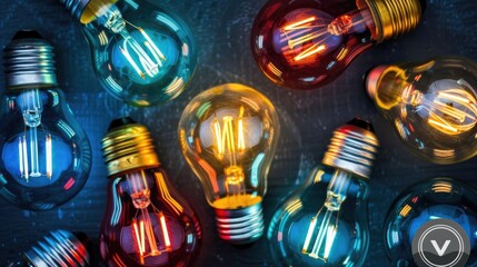 Poster - Multicolored light bulbs create a mesmerizing flickering effect, illuminating the darkness with vibrant bursts of light and chaotic patterns