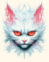 turkish angora cat head aggressive expression illustration