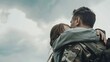 © Naknakhone - Affectionate military reunion between father and daughter. copy space for text.