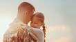 © Naknakhone - Affectionate military reunion between father and daughter. copy space for text.