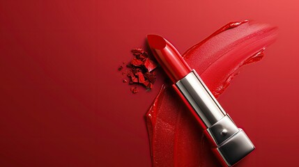 Beauty up lipstick cosmetics make product lip makeup glamour red luxurious make-up background gloss. copy space for text.