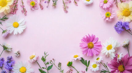 Colorful flowers on a background in pastel tones for graphic design or wallpaper.