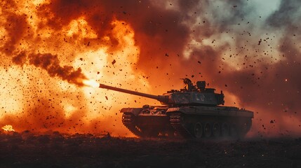 Canvas Print - Tank Firing in Wartime.