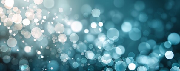 Poster - Bokeh lights in cool tones forming an abstract background, organic shapes, dreamy and serene. ,