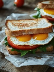 Canvas Print - Sandwich with eggs and tomatoes on paper