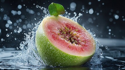 Fresh Guava Splashing in Water