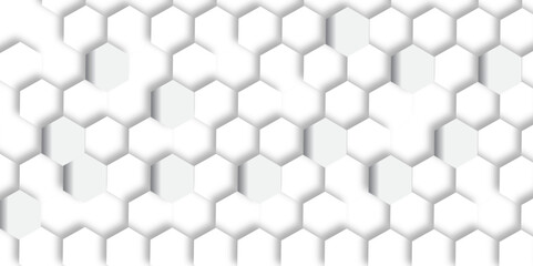 Wall Mural - Abstract pattern with hexagonal white and gray technology line paper background. Hexagonal 3d vector grid tile and mosaic structure simple style hexagonal graphic concept. Futuristic surface design.