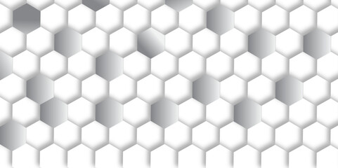 Abstract pattern with hexagonal white and gray technology line paper background. Hexagonal 3d vector grid tile and mosaic structure simple style hexagonal graphic concept. Futuristic surface design.