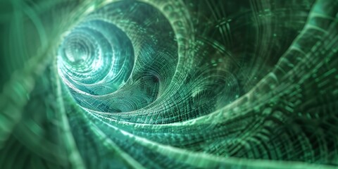 Poster - An intricate, stunning green spiral design symbolizing the vastness of digital depth and modern technology
