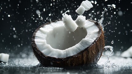 Wall Mural - Fresh Coconut with Splashing Water