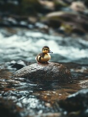 Canvas Print - Duck on River Rock