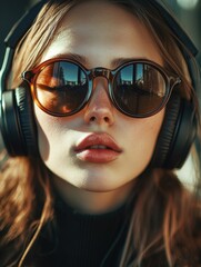 Woman with sunglasses and headphones