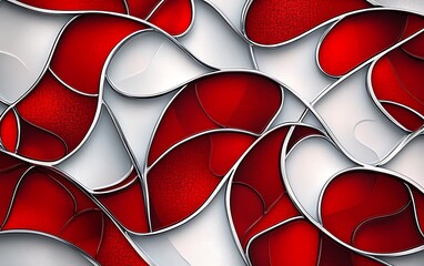 Wall Mural - Seamless Red and White Abstract with Intricate Patterns and Metallic Texture