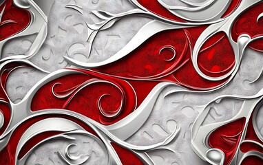 Wall Mural - Seamless Red and White Abstract with Intricate Patterns and Metallic Texture