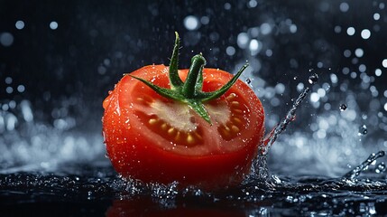 Wall Mural - Fresh Red Tomato Splashing in Water