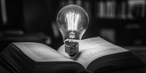 Wall Mural - Open book with light bulb