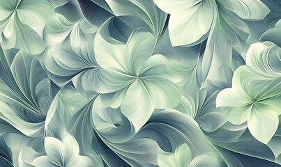 Poster - Seamless Abstract with Intricate Floral Patterns in Green and Grey