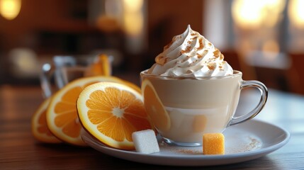 Canvas Print - Coffee with Whipped Cream and Orange Slices