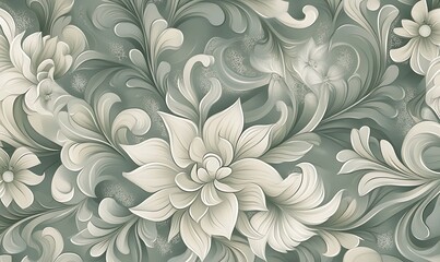 Poster - Seamless Abstract with Intricate Floral Patterns in Green and Grey