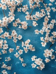 Canvas Print - White Flowers on Blue Surface