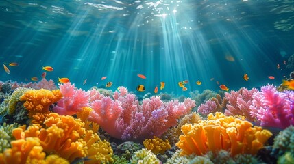 Wall Mural - Vibrant Coral Reef Underwater in the Great Barrier Reef