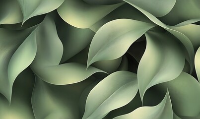 Poster - Seamless Abstract with Repetitive Leaf Motifs in Green and Grey