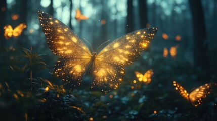 Glowing Butterfly in a Mysterious Forest