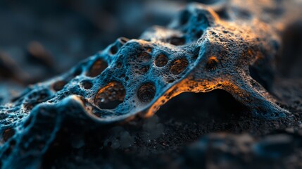 Wall Mural -  A tight shot of a rock, adorned with water droplets, under a golden light cascading from above