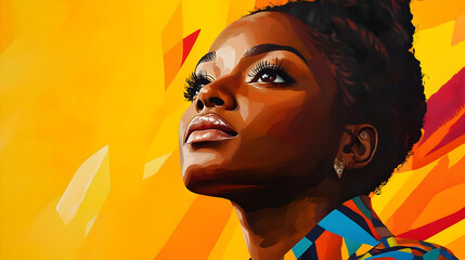 Sticker - A vibrant portrait of a woman gazing upward, showcasing bold colors and expressive features.