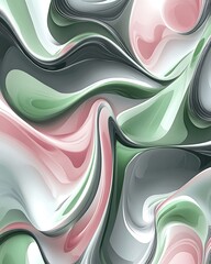 Poster - Seamless Abstract with Wave Patterns in Green, Grey, and Pink