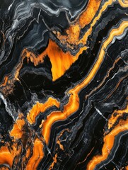 Wall Mural - Black and orange marble close-up