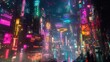 © Theeranan - A vibrant, futuristic city bathed in colorful lights, with towering structures and advanced technology.