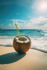 Canvas Print - Coconut drink on beach