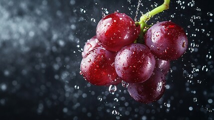 Red Grapes with Water Droplets