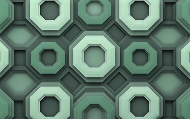 Fototapete - Seamless Abstract with Concentric Hexagons in Green and Grey