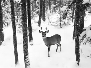 Wall Mural - Deer in Snowy Forest