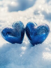 Canvas Print - Blue hearts in snow