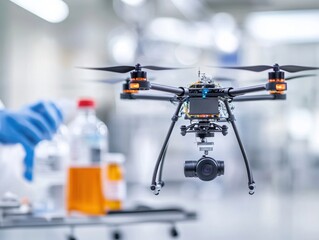 Wall Mural - A drone delivers innovative cancer medication to a remote patient in remission, highlighting the reach and impact of advanced technology in healthcare.