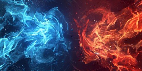 Poster - Vibrant blue and red energy flames swirling together, creating a visually striking abstract background.