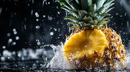 Fresh Pineapple Splashing in Water